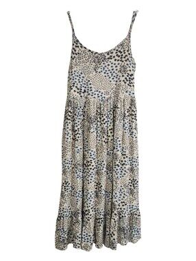 Cedar Rose Midi Sun Dress Womens Sz S Rayon Adjustable Lined Blue Ditsy Floral